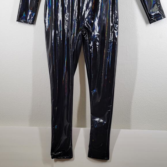 Naked Wardrobe The Vinyl Turtleneck Jumpsuit in Black Womens Sz XL Long sleeve - Picture 5 of 14